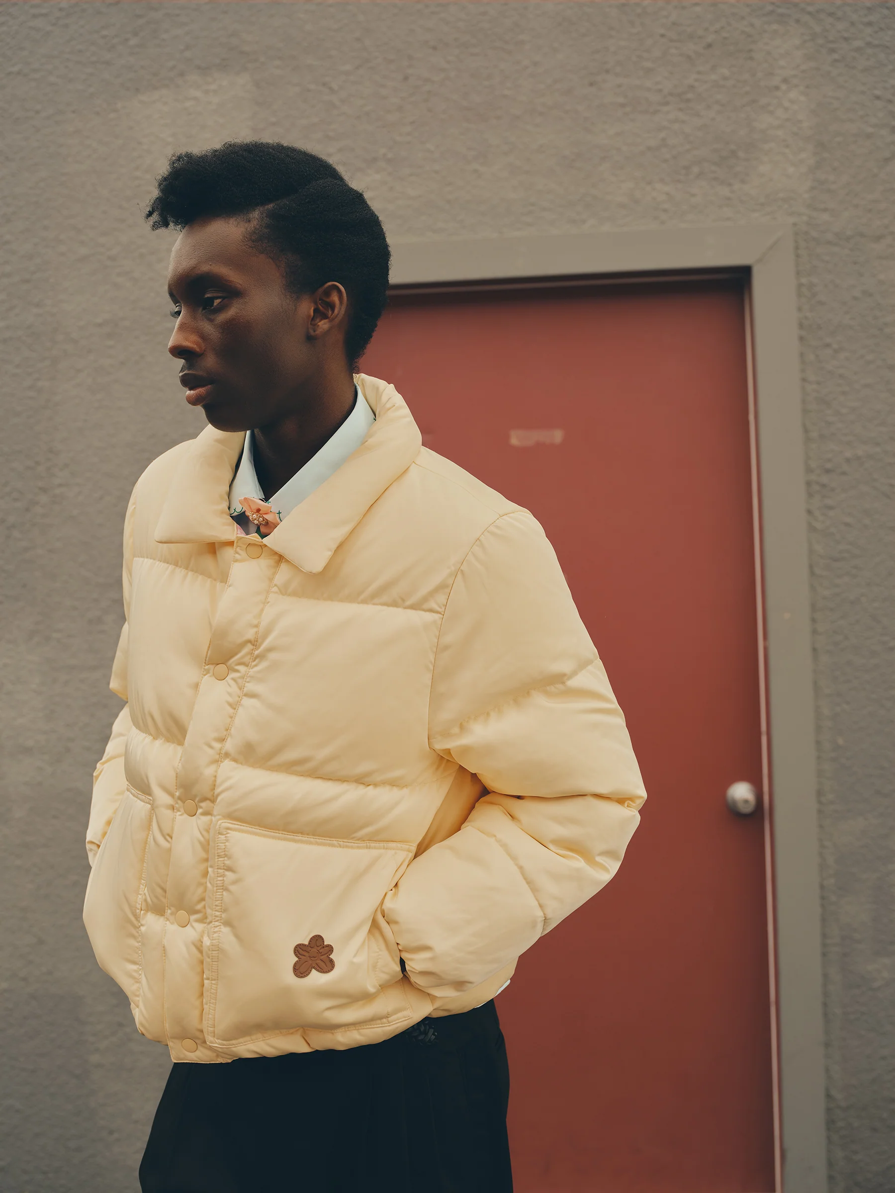 Collared Puffer Jacket Cream - Image 4